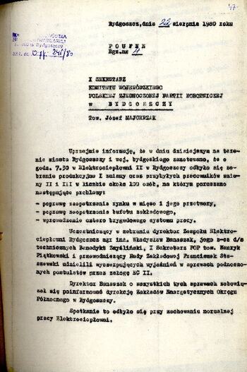 Informacja przekazana do Komitetu Wojewódzkiego PZPR w Bydgoszczy o sytuacji w regionie z dnia 22.08.1980 r. #6