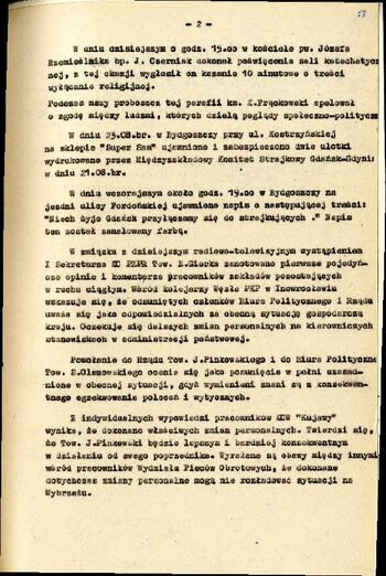 Informacja przekazana do Komitetu Wojewódzkiego PZPR w Bydgoszczy o sytuacji w regionie z dnia 24.08.1980 r. #1