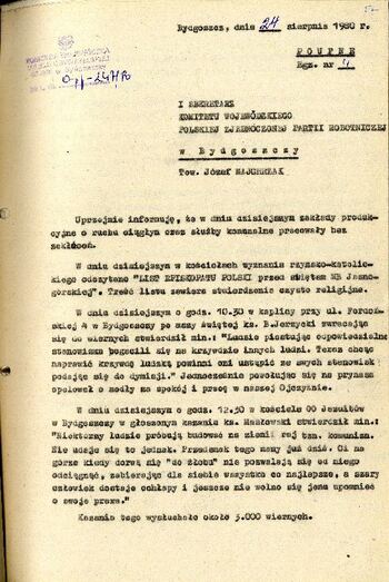 Informacja przekazana do Komitetu Wojewódzkiego PZPR w Bydgoszczy o sytuacji w regionie z dnia 24.08.1980 r. #3