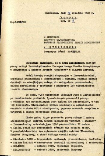 Informacja przekazana do Komitetu Wojewódzkiego PZPR w Bydgoszczy o sytuacji w regionie z dnia 06.09.1980 r. #1