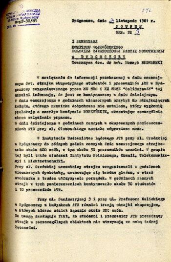 Informacja przekazana do Komitetu Wojewódzkiego PZPR w Bydgoszczy o sytuacji w regionie z dnia 24.11.1980 r. #1