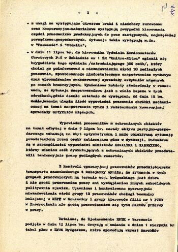 Notatka służbowa z dnia 19.07.1980 r. o sytuacji społeczno – politycznej w województwie bydgoskim w dniach 1 – 18 lipca 1980 r. #2