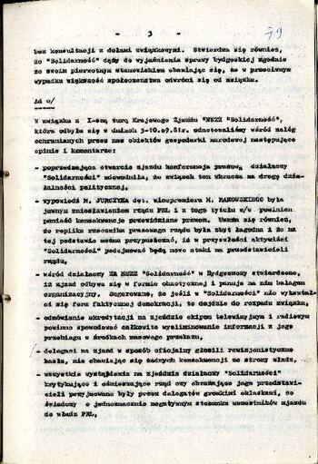 Notatka służbowa z dnia 13.09.1981 r. o sytuacji społeczno – politycznej w województwie bydgoskim /fragment/ #3