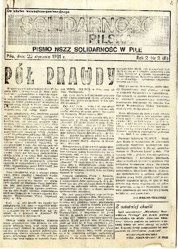 „Solidarność Pilska” – pismo NSZZ „Solidarność” w Pile z dnia 22.01.1981 r.