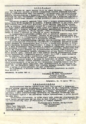 „Serwis Informacyjny” – pismo NSZZ „Solidarność” w Bydgoszczy z dnia 19.03.1981 r. #1