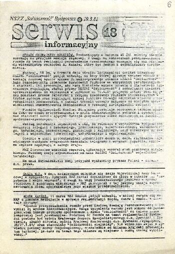 „Serwis Informacyjny” – pismo NSZZ „Solidarność” w Bydgoszczy z dnia 19.03.1981 r. #6