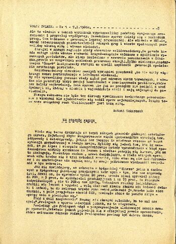 „Wolne Związki” nr1– pismo NSZZ „Solidarność” w Bydgoszczy z dnia 07.10.1980 r. #2