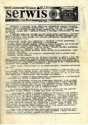 „Serwis Informacyjny” – pismo NSZZ „Solidarność” w Bydgoszczy z dnia 16.02.1981 r. #1