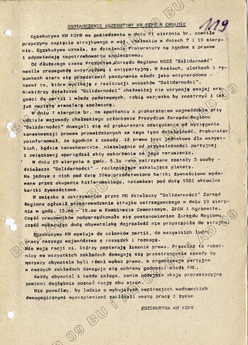 Oświadczenie Egzekutywy KW PZPR w Chełmie, [sierpień 1981], IPN Lu 0120/74 t. 2, k. 119