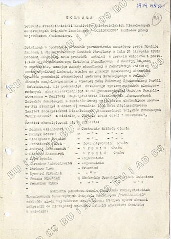 Uchwała przedstawicieli Komitetów Założycielskich NSZZ Solidarność zakładów pracy województwa chełmskiego (fragment), 29 IX 1980, IPN Lu 0120/74 t. 1, k. 99