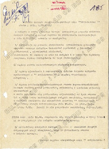 Uchwała Zarządu Regionu NSZZ Solidarność w Chełmie, IPN Lu 0120-74 6 VIII 1981, t.4, k. 185