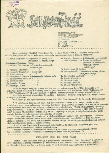 Biuletyn Informacyjny Międzyzakładowego Komitetu Organizacyjnego NSZZ Solidarność w Chełmie