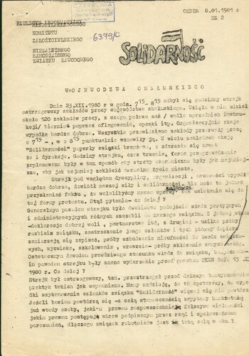 Biuletyn Informacyjny Międzyzakładowego Komitetu Organizacyjnego NSZZ Solidarność w Chełmie