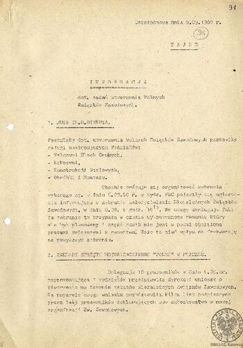 Informacja dotycząca żądań utworzenia Wolnych Zwiazków Zawodowych