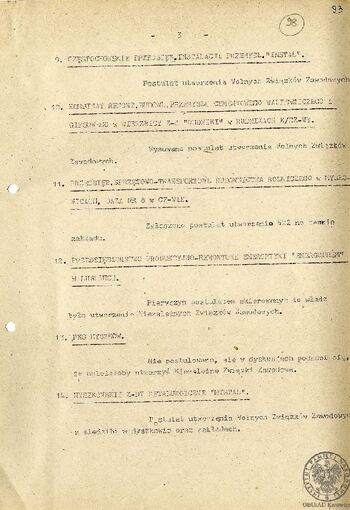 Informacja dotycząca żądań utworzenia Wolnych Zwiazków Zawodowych