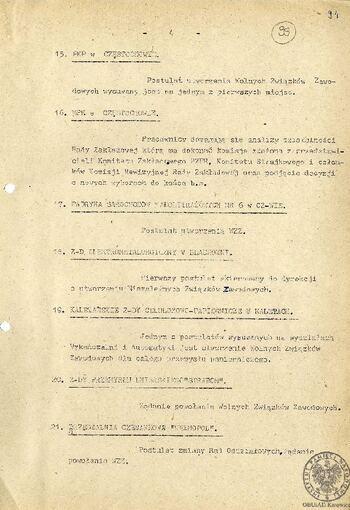 Informacja dotycząca żądań utworzenia Wolnych Zwiazków Zawodowych