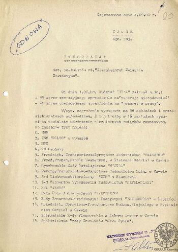 Informacja dotycząca postulatów nt. Niezależnych Związków Zawodowych