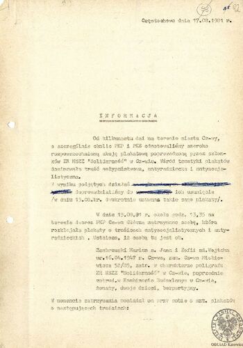 Notatka na temat rozpowszechniania plakatów