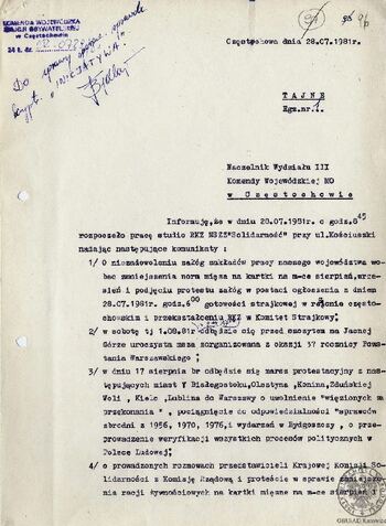 Notatka dołączona do akt sprawy "Inicjatywa"