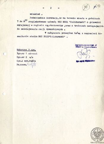 Notatka dołączona do akt sprawy "Inicjatywa"