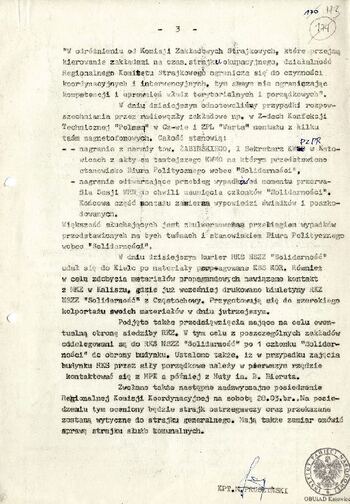 Notatka ze spotkania załóg częstochowskich zakładów pracy