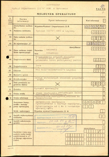 Sprawa Operacyjnego Sprawdzenia „Anna”. Dot. zamiaru zorganizowania przez Zarząd NSZZ S #6
