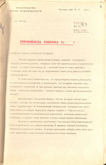Informacje sytuacyjne Sztabu MSW 11.10.1981-20.11.1981 #11