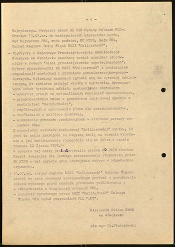 Sytuacja w woj. wrocławskim, Informacje MSW -1981 #1