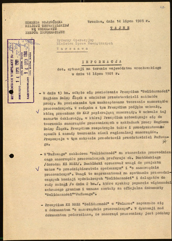 Sytuacja w woj. wrocławskim, Informacje MSW -1981 #4