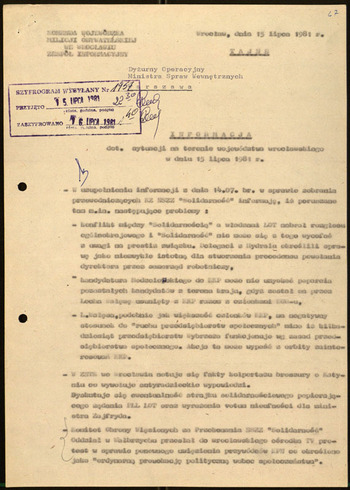 Sytuacja w woj. wrocławskim, Informacje MSW -1981 #5