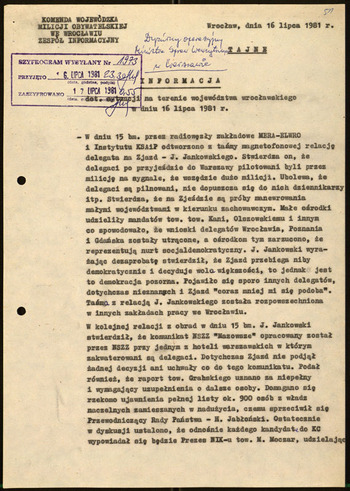 Sytuacja w woj. wrocławskim, Informacje MSW -1981 #7