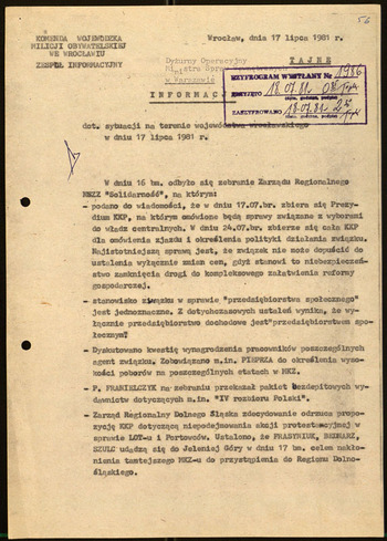 Sytuacja w woj. wrocławskim, Informacje MSW -1981 #9