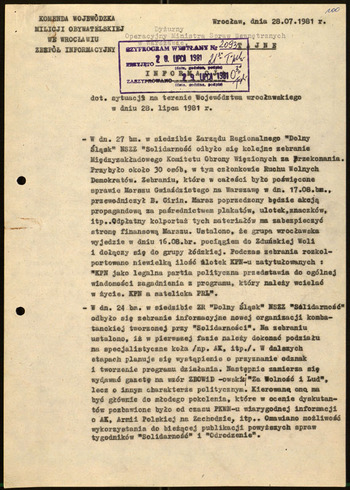 Sytuacja w woj. wrocławskim, Informacje MSW -1981 #16