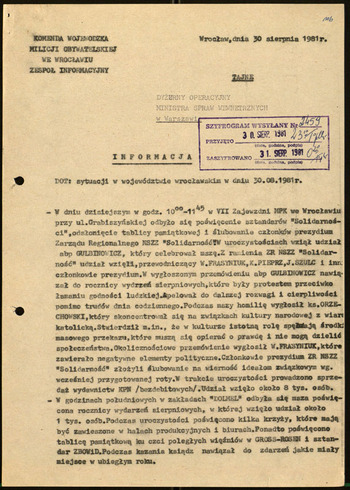 Sytuacja w woj. wrocławskim, Informacje MSW -1981 #22