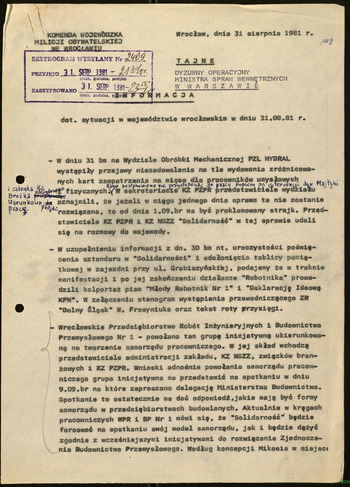 Sytuacja w woj. wrocławskim, Informacje MSW -1981 #23