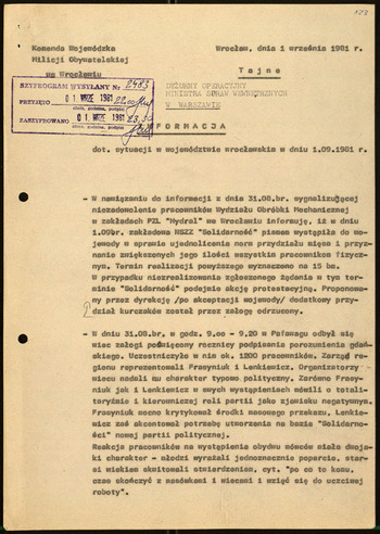 Sytuacja w woj. wrocławskim, Informacje MSW -1981 #28