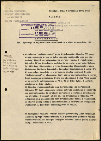 Sytuacja w woj. wrocławskim, Informacje MSW -1981 #29