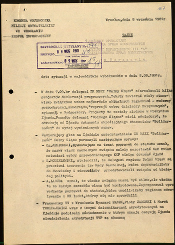 Sytuacja w woj. wrocławskim, Informacje MSW -1981 #34