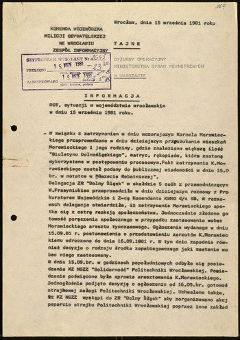 Sytuacja w woj. wrocławskim, Informacje MSW -1981 #40