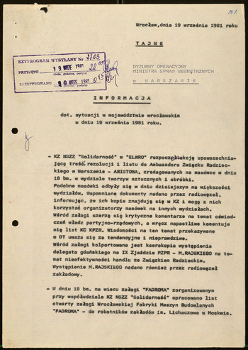 Sytuacja w woj. wrocławskim, Informacje MSW -1981 #43