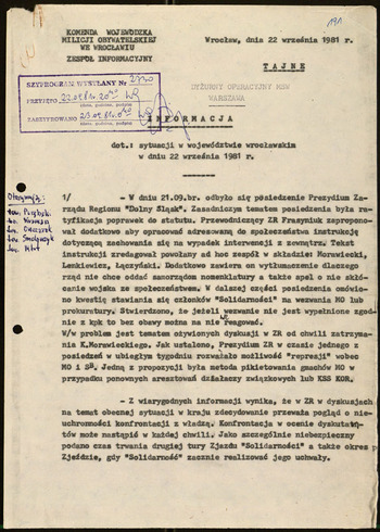 Sytuacja w woj. wrocławskim, Informacje MSW -1981 #47