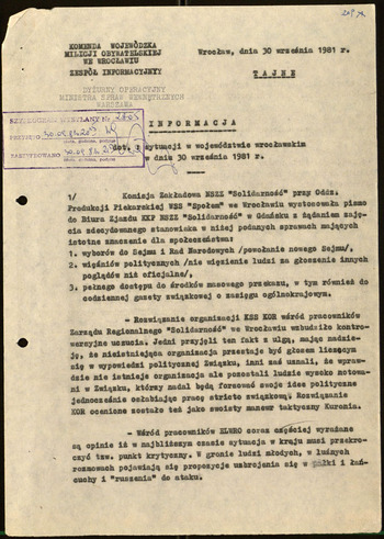 Sytuacja w woj. wrocławskim, Informacje MSW -1981 #49
