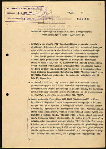 Sytuacja w woj. wrocławskim, Informacje MSW -1981 #54