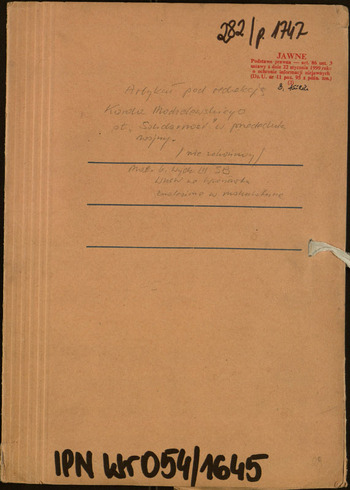 Artykuł pod red. Karola Modzelewskiego Solidarność w przededniu wojny WUSW Wrocław #21