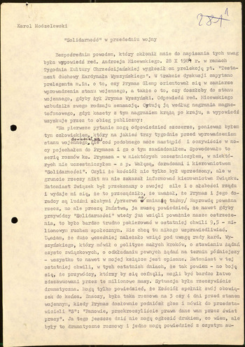 Artykuł pod red. Karola Modzelewskiego Solidarność w przededniu wojny WUSW Wrocław #22