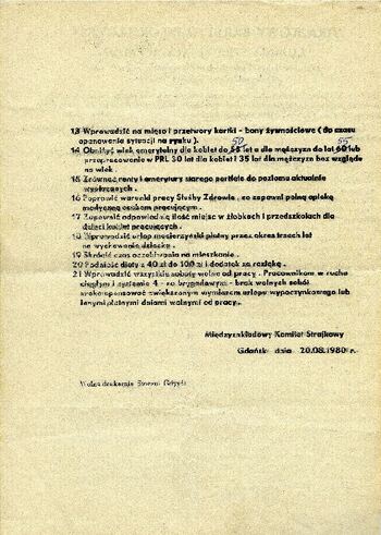 Materiały przekazane przez Pana Janusza Tołłoczkę, spuścizna, Strajkowy Biuletyn Informacyjny Solidarność-żądania strajkujących załóg #2