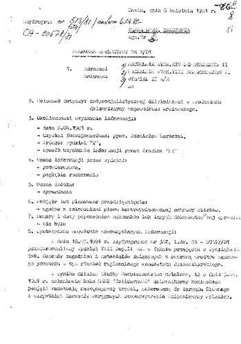 Meldunek dotyczący antysocjalistycznej działalności w środowisku dziennikarzy