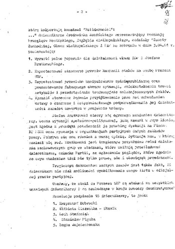 Meldunek dotyczący antysocjalistycznej działalności w środowisku dziennikarzy