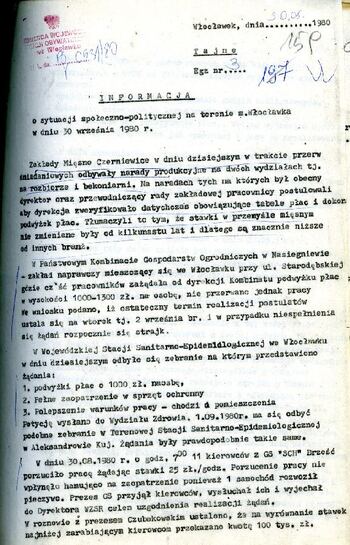 Informacja o sytuacji społeczno – politycznej na terenie Włocławka z 30.08.1980 r. #3