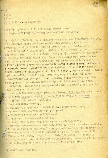 Meldunek o sytuacji społeczno – politycznej w województwie z dnia 23.01.1981 r.